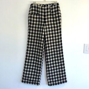 Unique Vintage Wide Leg high waist B&W checked plaid w/ metallic gold thread.